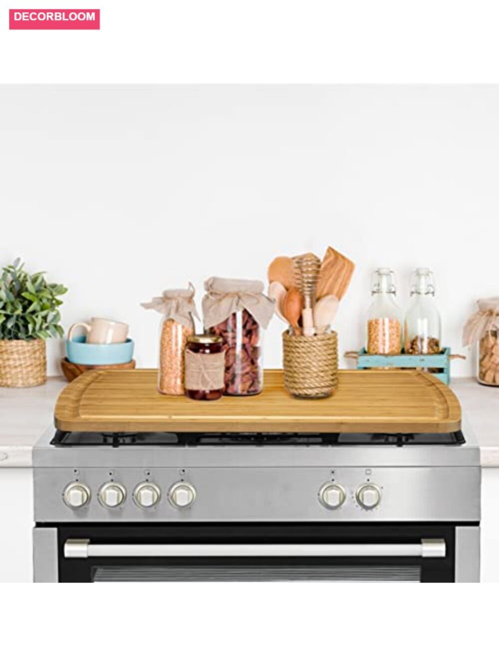 Bamboo Stove Top Cover Noodle Board Extra Counter Space Cutting Board